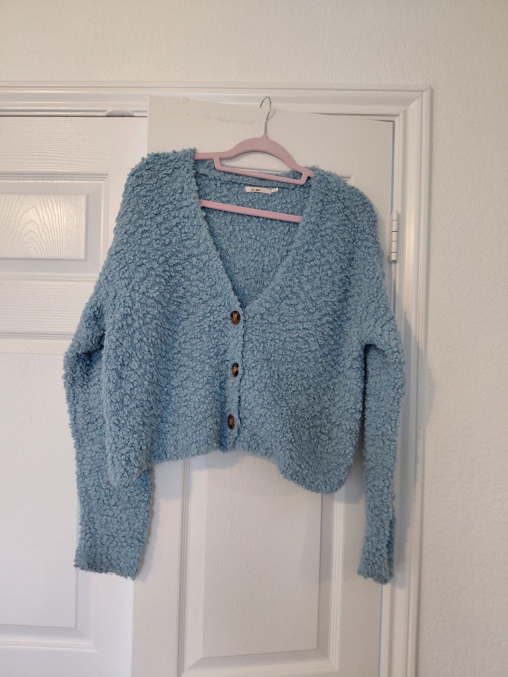 Cozy Plush Button-Front Cardigan Sweater - Light Blue